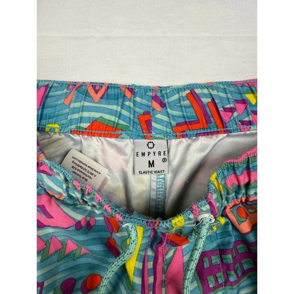 Empyre Swim Trunks Medium Blue Multi 90s Geometric Retro Zumiez Board Shorts